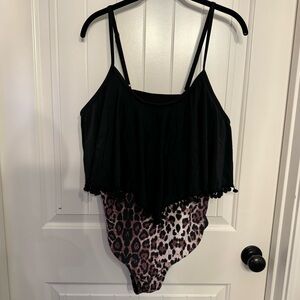 SHEIN Black Leopard One Piece w adjustable straps and flowy up top